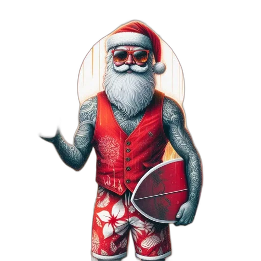 concept art, 3d render, unconventional, santa, figure, stands, damaged, beach transparent PNG cut-out