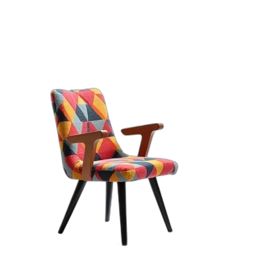 furniture, 3d render, colorful, modern, chair, geometric, patterned, fabric transparent PNG cut-out