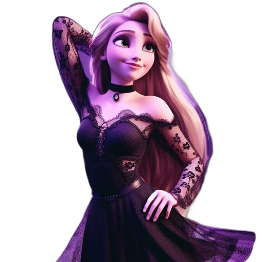 dress, cartoon, concept art, 3d render, fantasy art, dark, animated, female transparent PNG cut-out