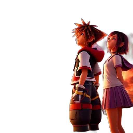 concept art, 3d render, anime, fire, two, animated, characters, stand transparent PNG cut-out