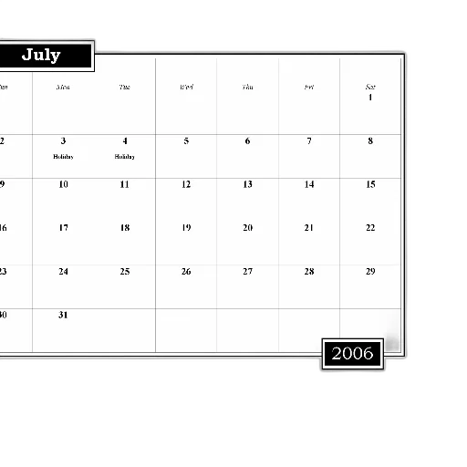 july, 2006, calendar, holidays, marked, red transparent PNG cut-out