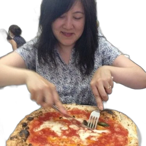 food, weapon, staff, face, photorealistic, woman, blue, shirt transparent PNG cut-out