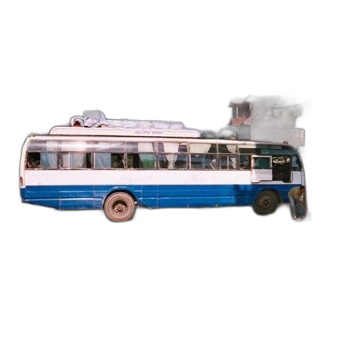car, 3d render, concept art, photorealistic, blue, white, bus, parked transparent PNG cut-out