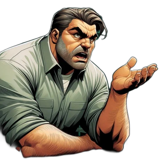 staff, comic book art, concept art, cartoon, muscular, man, furrowed, brow transparent PNG cut-out