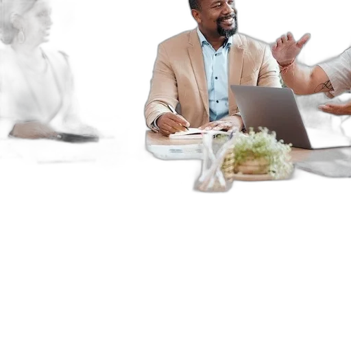 staff, food, furniture, 3d render, group, businesspeople, meeting, laptops transparent PNG cut-out