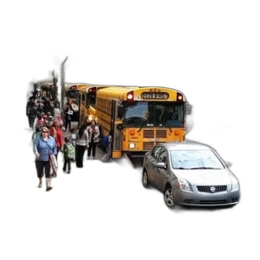 car, concept art, 3d render, photorealistic, city street, yellow, school, bus transparent PNG cut-out