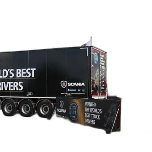 black, scania, truck, words, world, best, drivers, parked transparent PNG cut-out