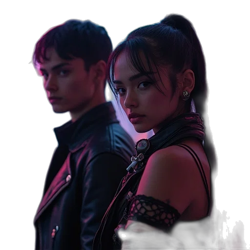 jacket, cyberpunk, neon lights, characters transparent PNG cut-out