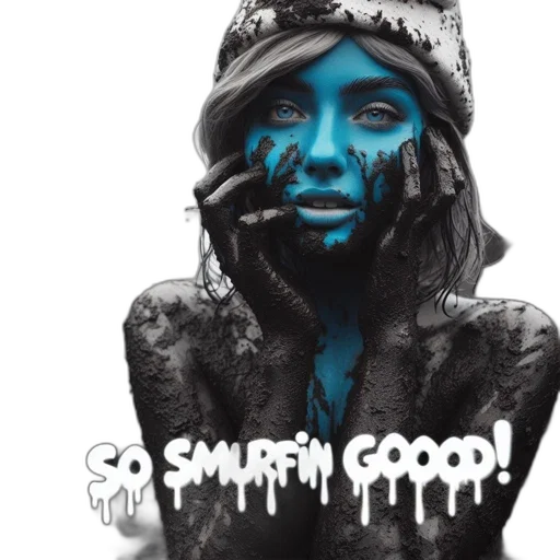 comic book art, person, blue, skin, resembling, smurf, covered, mud transparent PNG cut-out