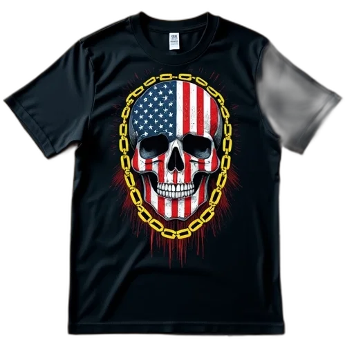 black, t-shirt, graphic, design, featuring, skull, chain, red transparent PNG cut-out