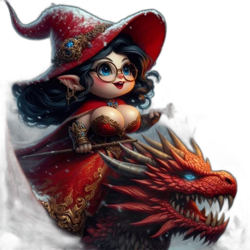 dragon, fantasy art, concept art, comic book art, pixel art, red, woman, elf-like transparent PNG cut-out