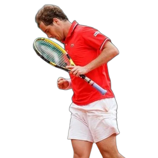 tennis, player, red, shirt, white, shorts, celebrates, court transparent PNG cut-out