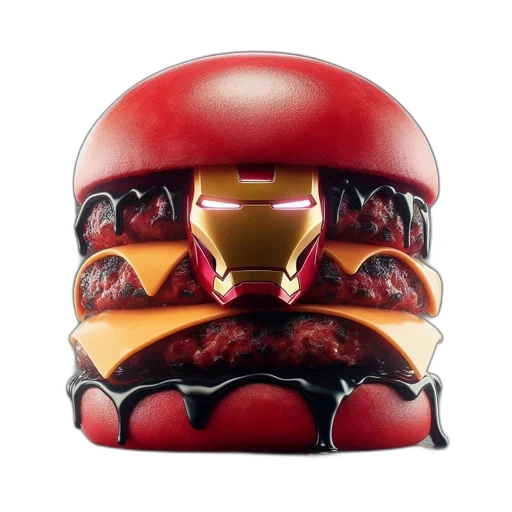 crown, robot, hat, mask, 3d render, concept art, photorealistic, burger transparent PNG cut-out