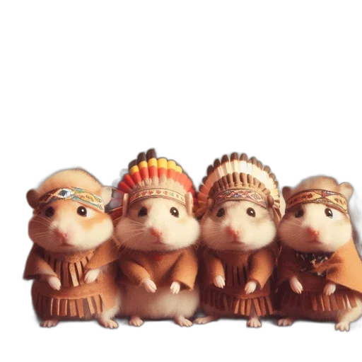 staff, 3d render, concept art, oil painting, four, adorable, hamsters, dressed transparent PNG cut-out