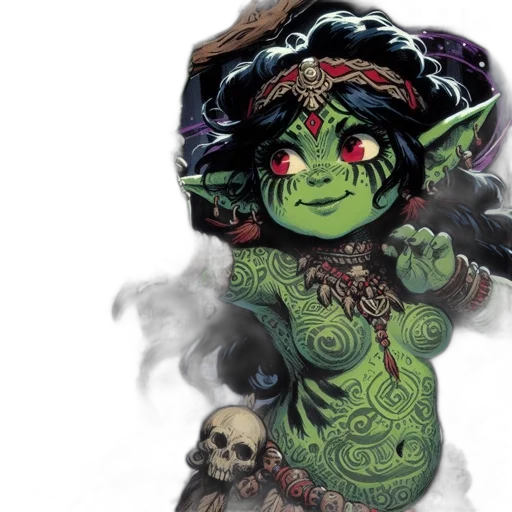 fantasy art, concept art, comic book art, fantastical, goblin-like, creature, vibrant, green transparent PNG cut-out