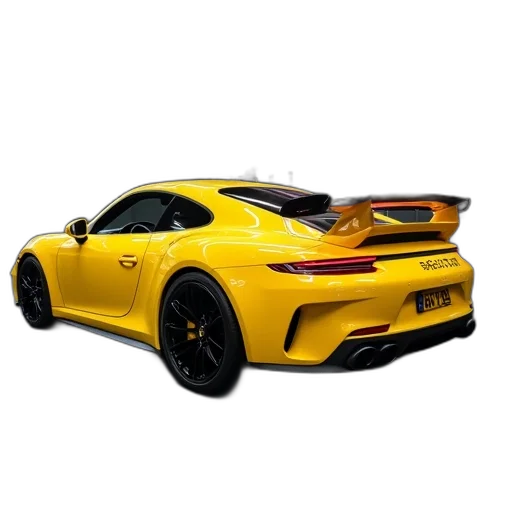 car, 3d render, photorealistic, golden, yellow, sports, word, sold transparent PNG cut-out