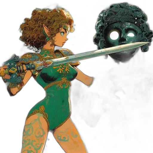 weapon, concept art, comic book art, fantasy art, green, woman, elfin, features transparent PNG cut-out