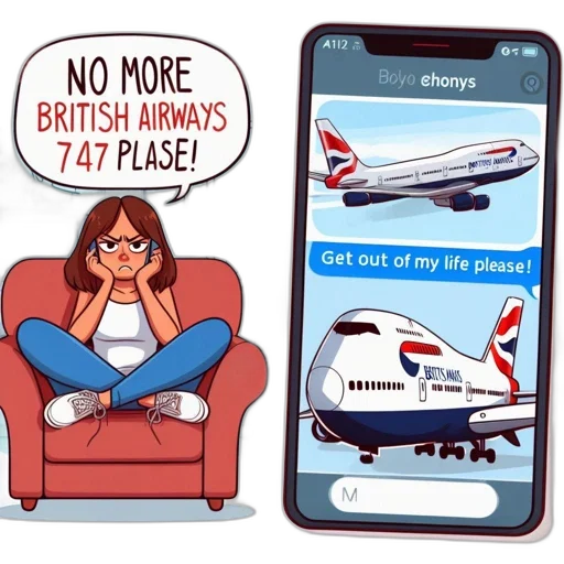 cartoon, concept art, woman, complains, about, british, airways, while transparent PNG cut-out