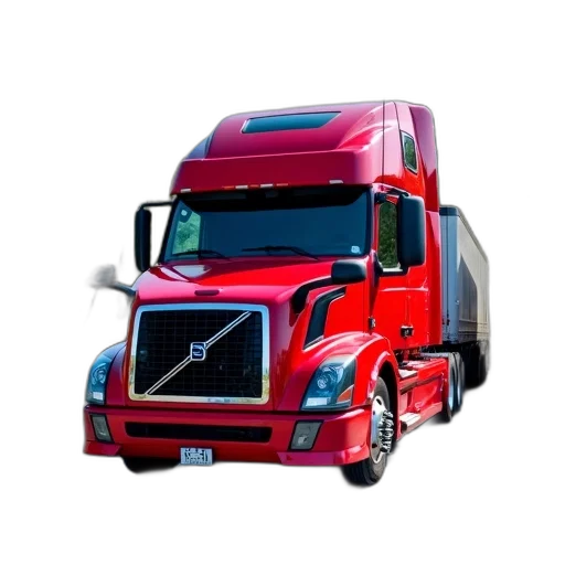 photorealistic, 3d render, concept art, red, volvo, semi-truck, parked, lot transparent PNG cut-out