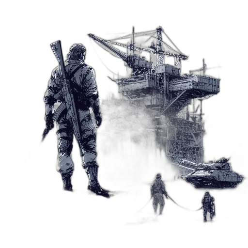 weapon, concept art, fantasy art, pixel art, comic book art, fog, snow, monochrome transparent PNG cut-out