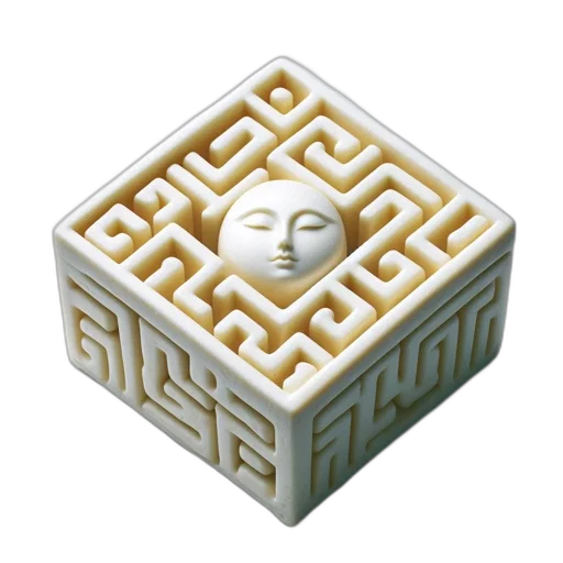 furniture, face, jewelry, 3d render, monochrome, intricately, patterned, cube-shaped transparent PNG cut-out