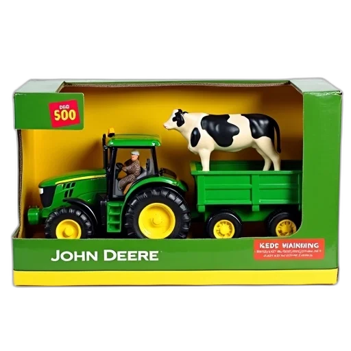 3d render, green, yellow, toy, farm, set, tractor, trailer transparent PNG cut-out