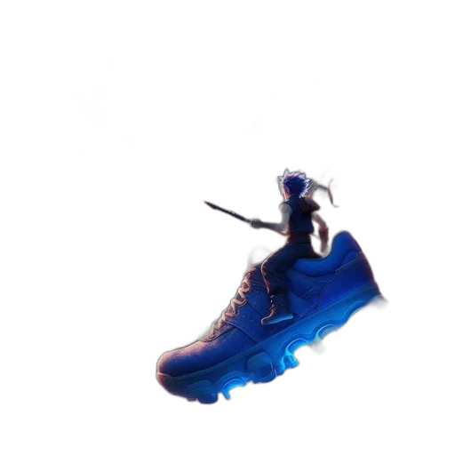 shoes, weapon, concept art, 3d render, vaporwave, photorealistic, blue, three transparent PNG cut-out