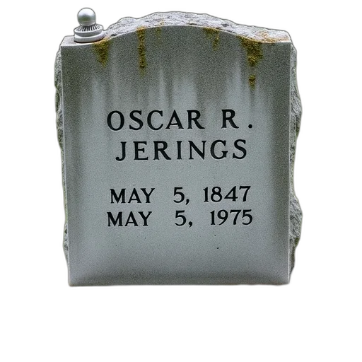 weathered, gray, headstone, name, oscar, jerings, dates, may transparent PNG cut-out