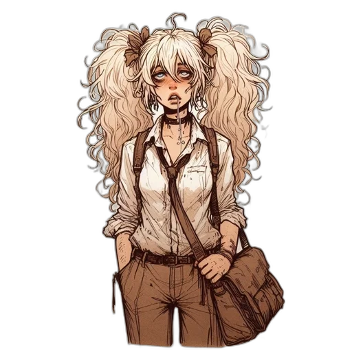 staff, hair, creature, jacket, anime, concept art, pixel art, cartoon transparent PNG cut-out