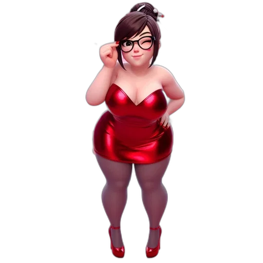 dress, concept art, 3d render, cartoon, pixel art, red, animated, woman transparent PNG cut-out
