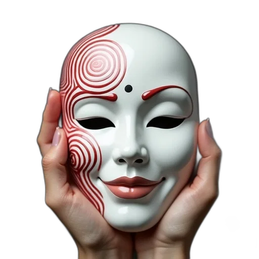mask, face, jewelry, photorealistic, 3d render, concept art, person, holding transparent PNG cut-out