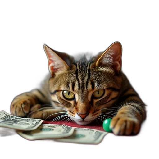 photorealistic, bounty, cats, cash transparent PNG cut-out