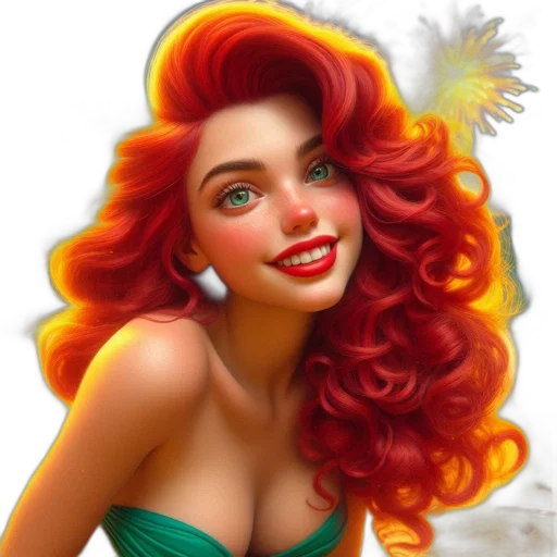 fantasy art, photorealistic, cartoon, comic book art, underwater, woman, red, hair transparent PNG cut-out