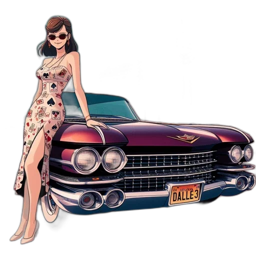 car, dress, comic book art, cartoon, photorealistic, concept art, animated, woman transparent PNG cut-out