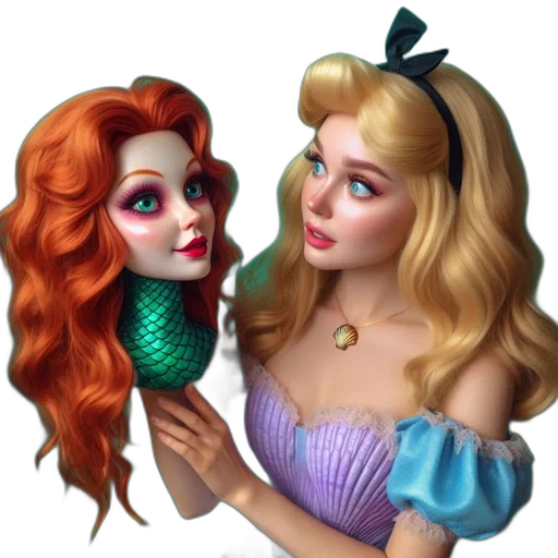 jewelry, fantasy art, 3d render, photorealistic, cartoon, underwater, woman, admires transparent PNG cut-out