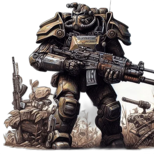 weapon, robot, concept art, fantasy art, photorealistic, watercolor, golden, earth tones transparent PNG cut-out