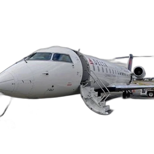 3d render, delta, connection, airplane, parked, tarmac, stairs, extended transparent PNG cut-out