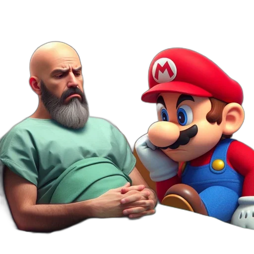 concept art, 3d render, hospital, scene, distressed, man, concerned, mario transparent PNG cut-out