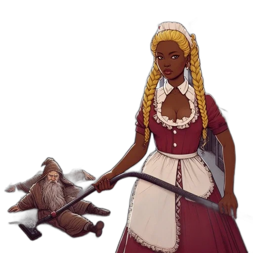 dress, staff, concept art, fantasy art, pixel art, comic book art, earth tones, well-lit transparent PNG cut-out