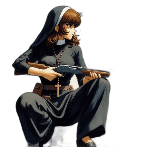 weapon, staff, sword, jacket, concept art, comic book art, pixel art, anime transparent PNG cut-out