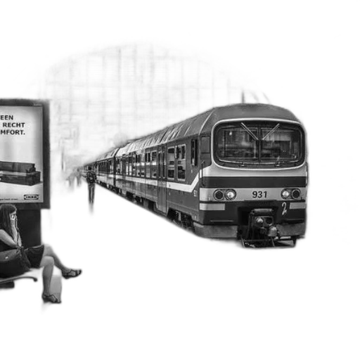 concept art, photorealistic, 3d render, pencil sketch, black, white, photo, train transparent PNG cut-out