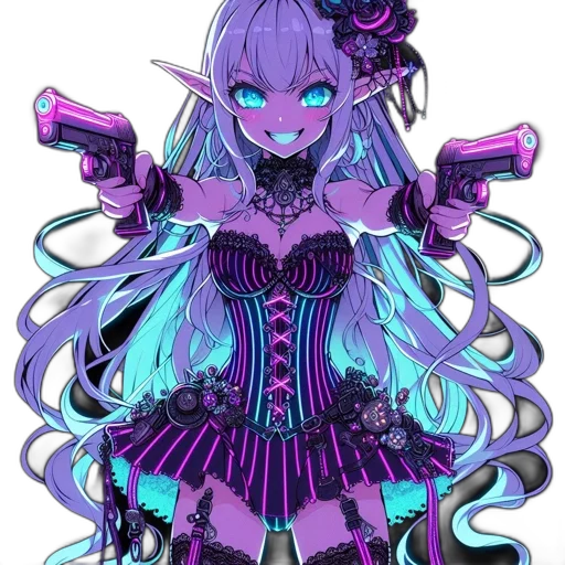 staff, dress, robot, weapon, cyberpunk, anime, pixel art, fantasy art transparent PNG cut-out