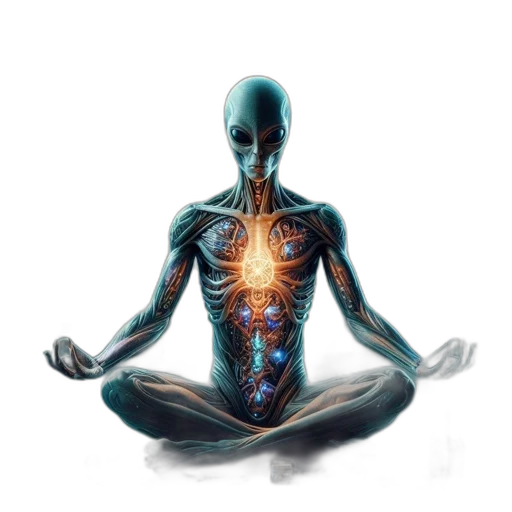 concept art, elongated, humanoid, alien, features, meditates, grand, ancient transparent PNG cut-out