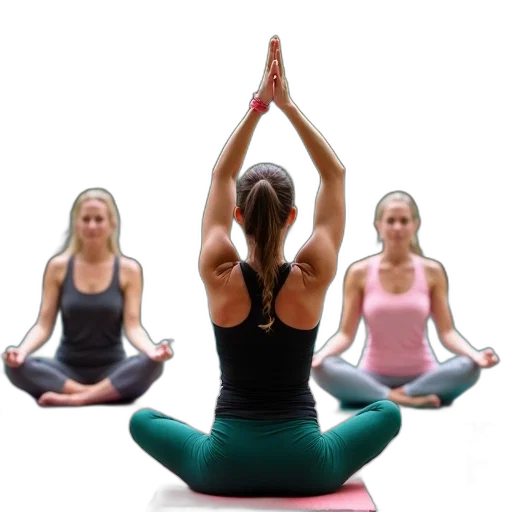 group, women, practicing, yoga, mats, outdoor, setting, seated transparent PNG cut-out