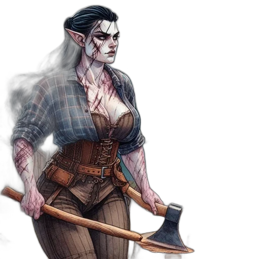 concept art, fantasy art, comic book art, elfin, woman, pointed, ears, wields transparent PNG cut-out