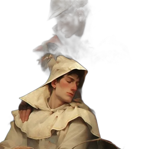 staff, jacket, hat, face, concept art, fantasy art, photorealistic, oil painting transparent PNG cut-out