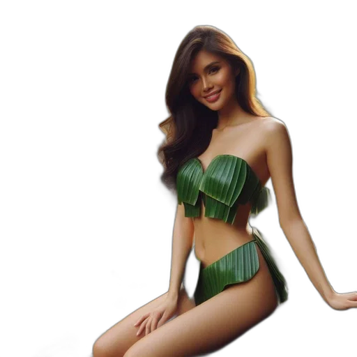 3d render, photorealistic, concept art, green, woman, wears, leaf, bikini transparent PNG cut-out