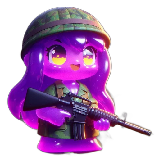 weapon, hat, 3d render, concept art, pixel art, vaporwave, character, purple transparent PNG cut-out