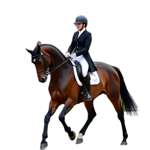 animal, photorealistic, woman, black, riding, outfit, mounted, brown transparent PNG cut-out