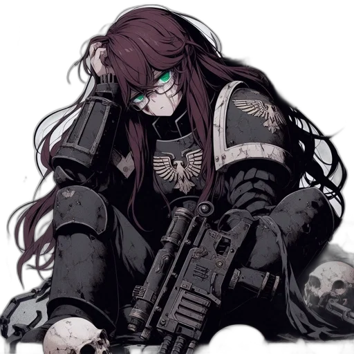 weapon, mask, pixel art, concept art, cyberpunk, anime, dark, woman transparent PNG cut-out